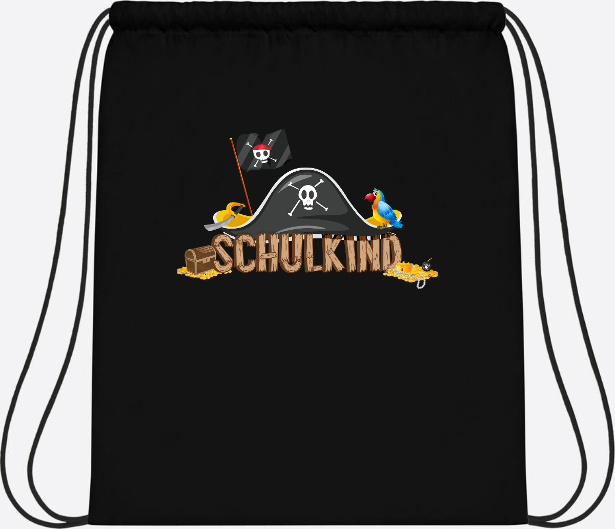 Turnbeutel Pirat Schulkind – Personalisiert zur Einschulung - Black/Black
