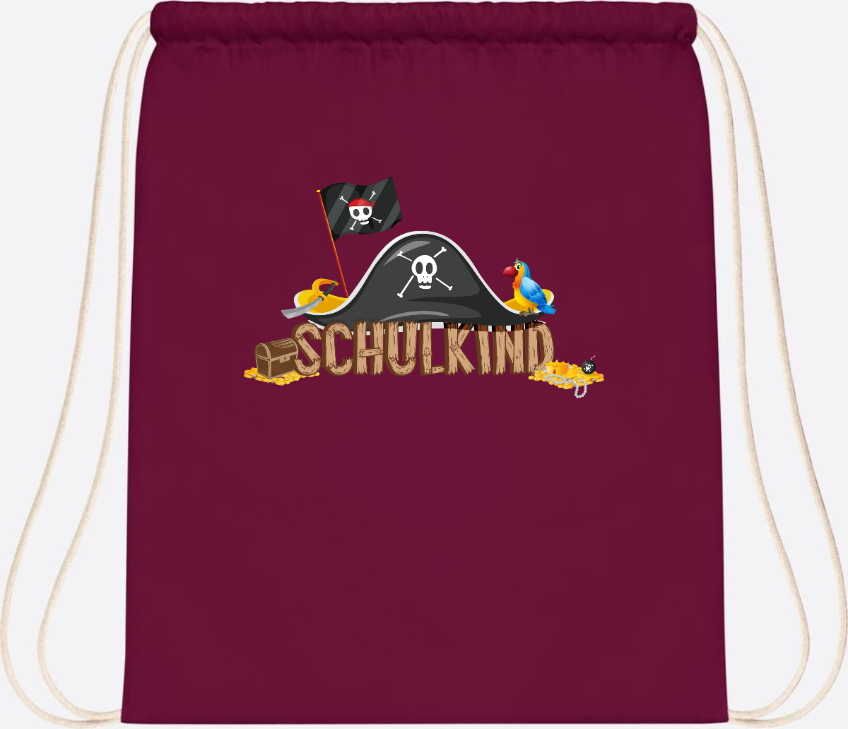 Turnbeutel Pirat Schulkind – Personalisiert zur Einschulung - Burgundy