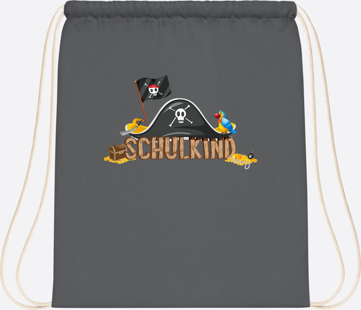 Turnbeutel Pirat Schulkind – Personalisiert zur Einschulung - Graphite Grey
