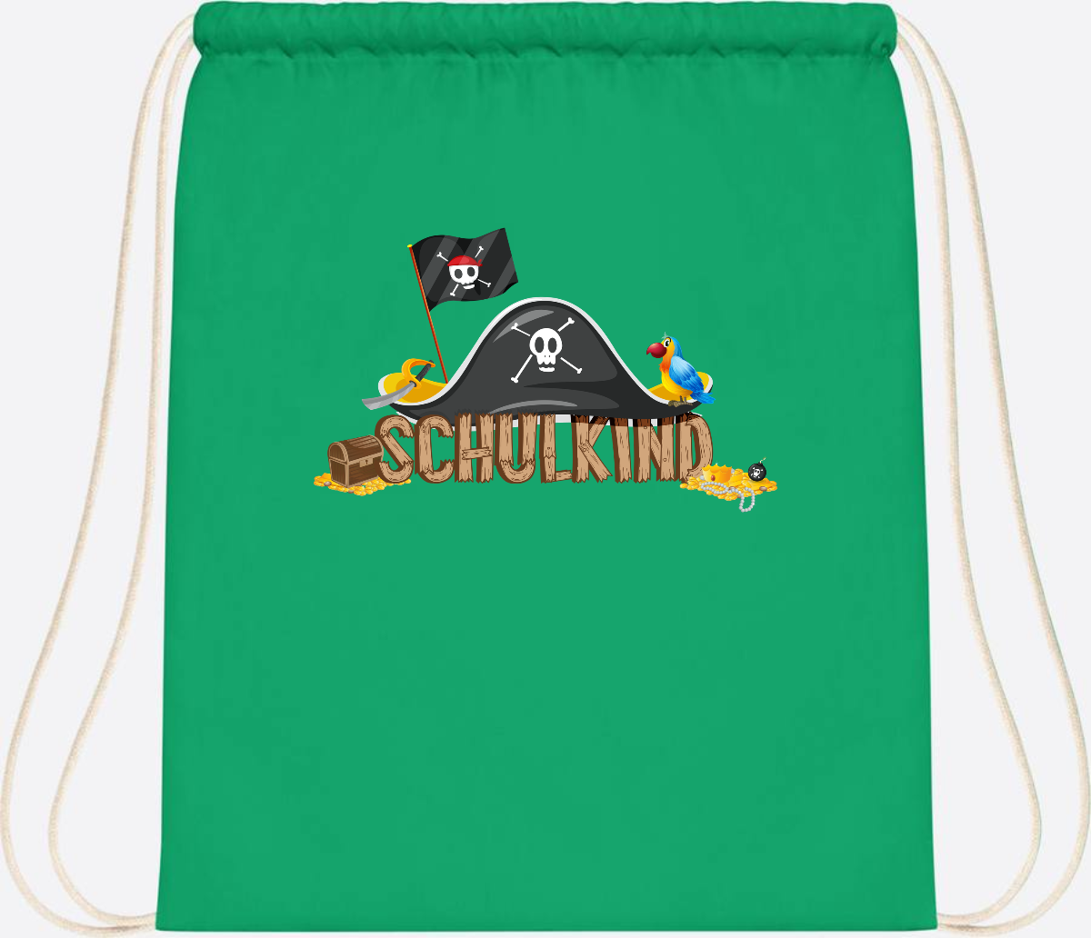 Turnbeutel Pirat Schulkind – Personalisiert zur Einschulung - Kelly Green