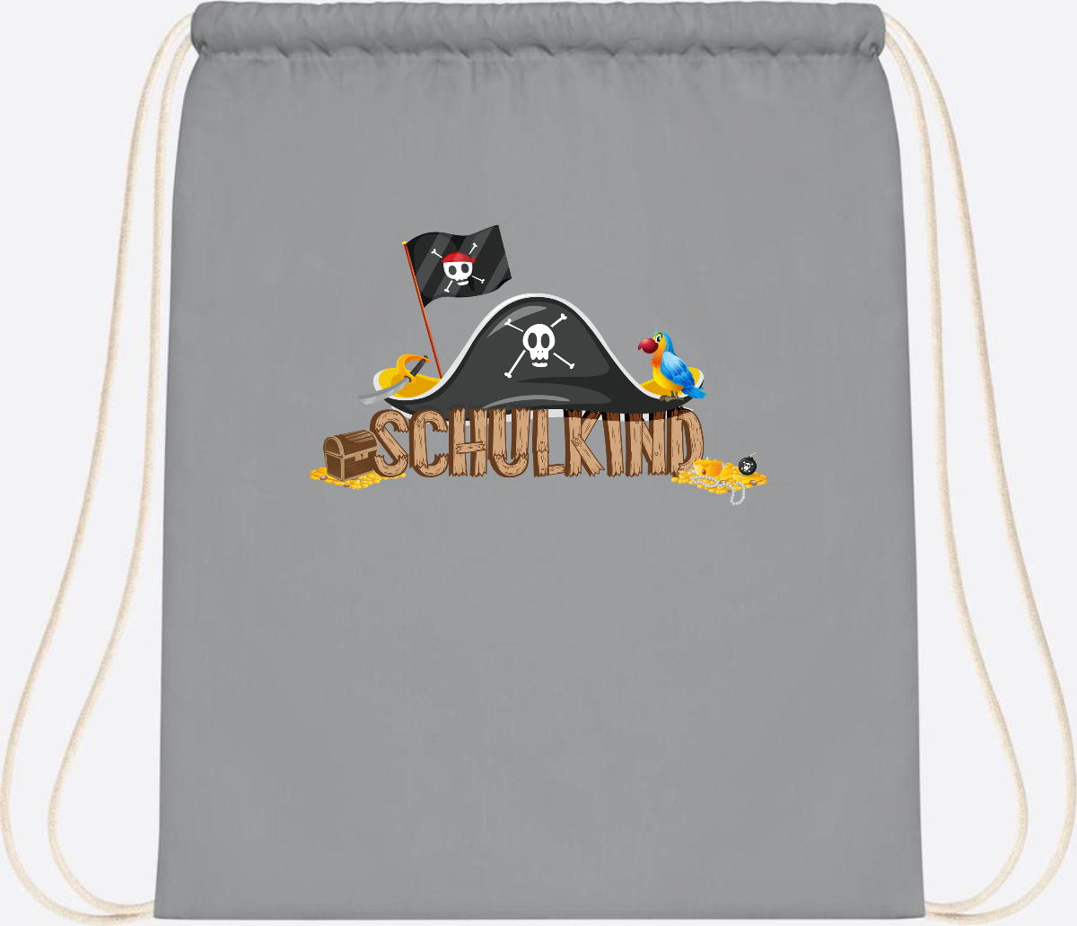 Turnbeutel Pirat Schulkind – Personalisiert zur Einschulung - Light Grey