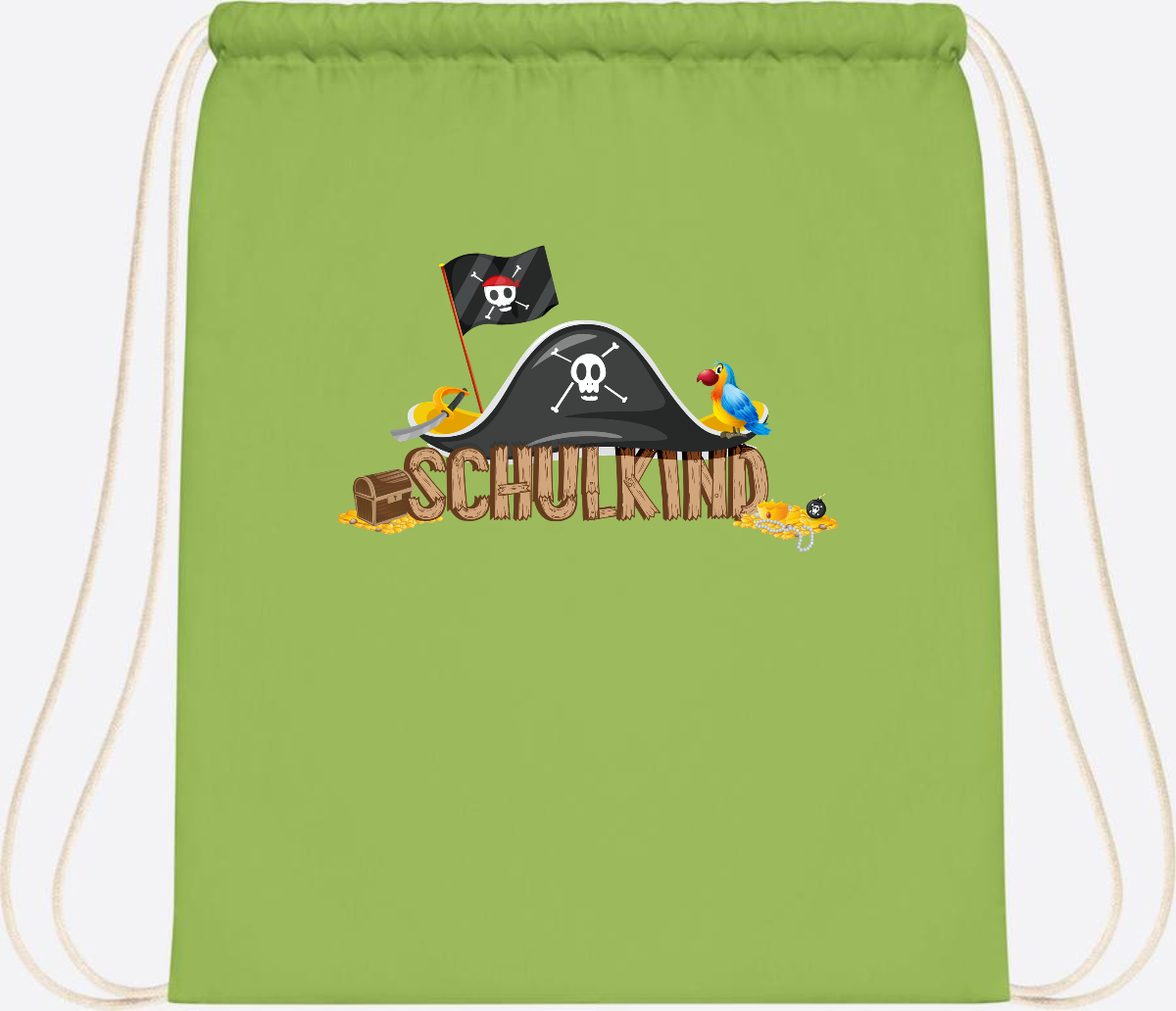 Turnbeutel Pirat Schulkind – Personalisiert zur Einschulung - Lime Green