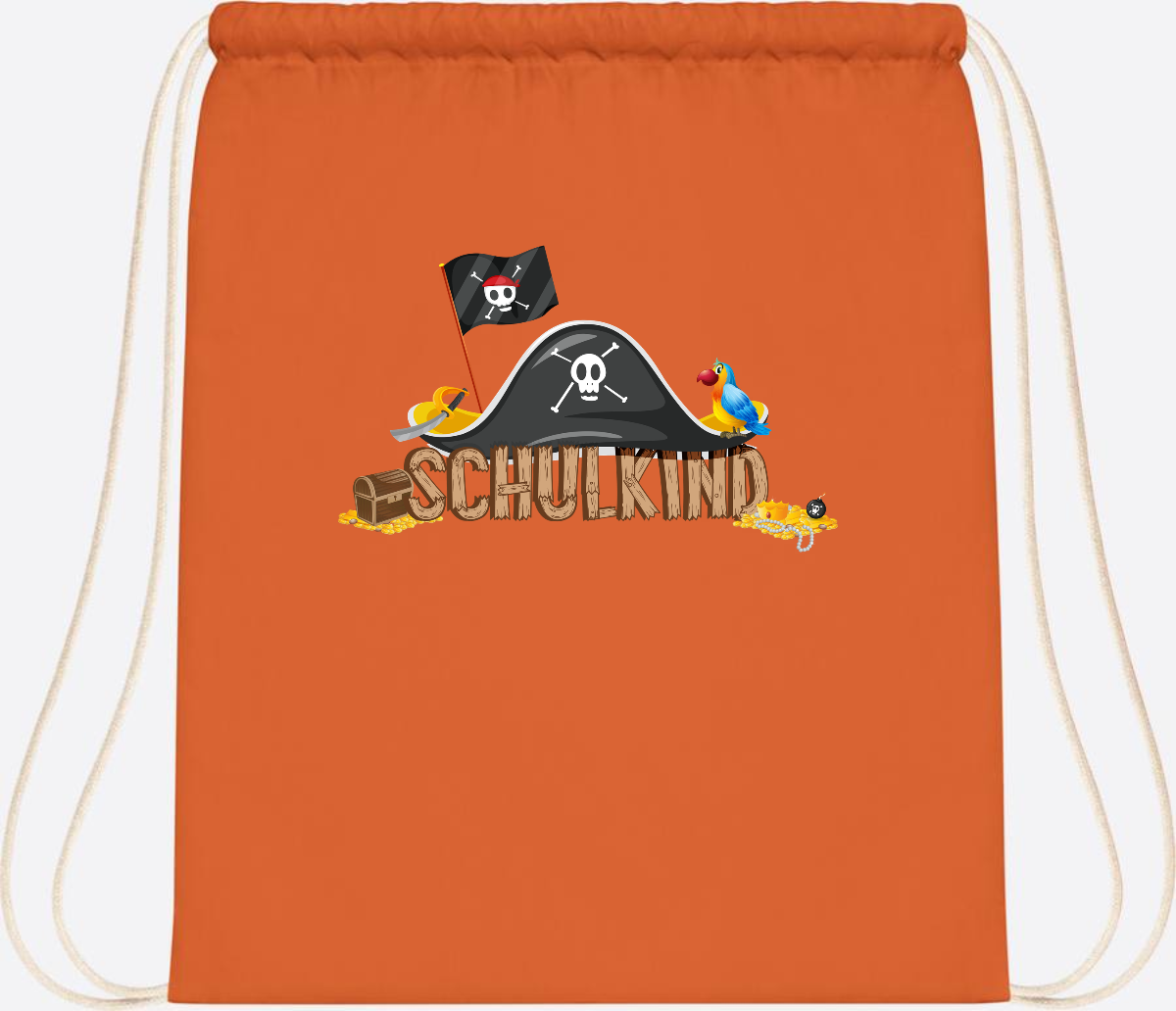 Turnbeutel Pirat Schulkind – Personalisiert zur Einschulung - Orange
