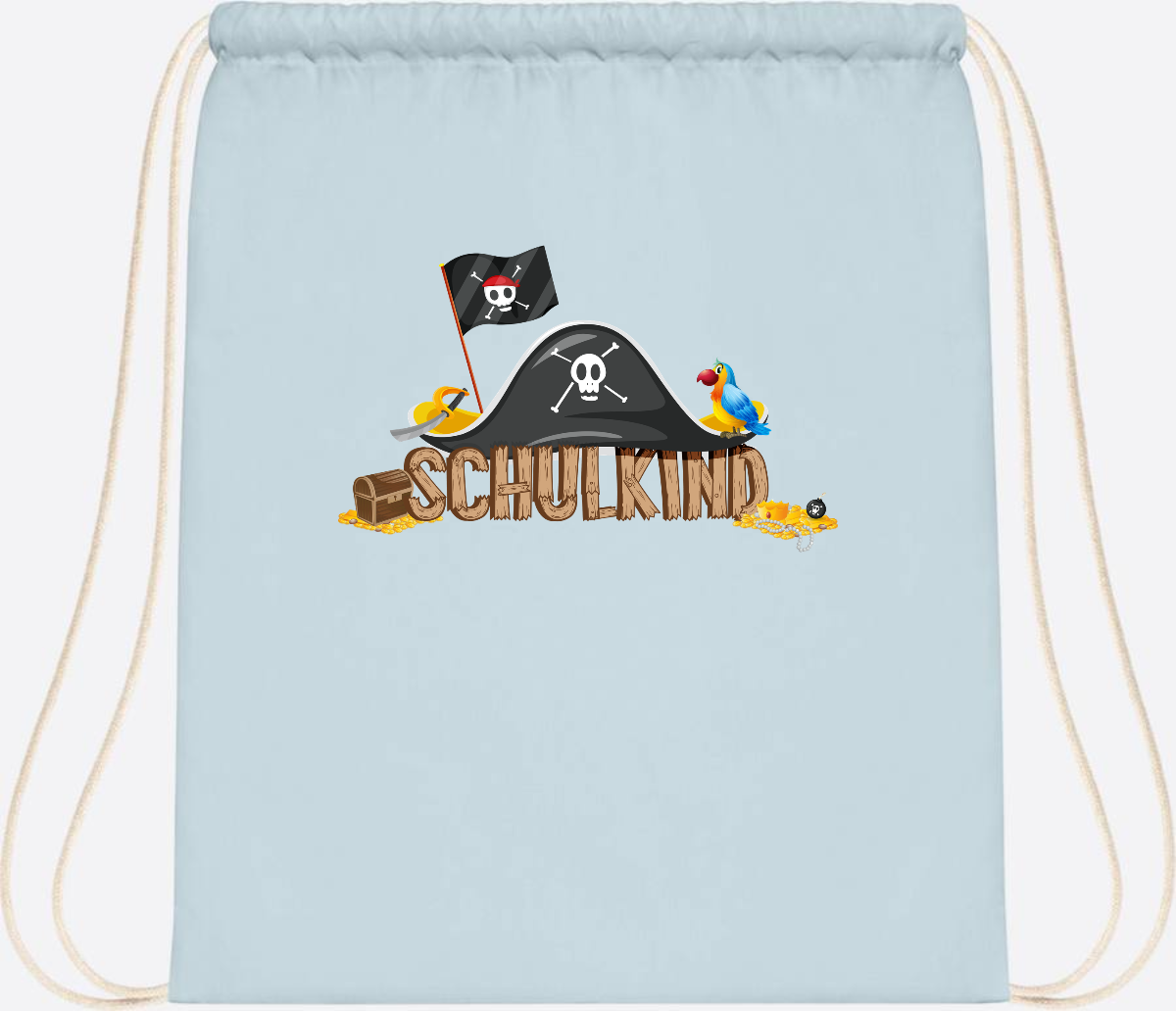 Turnbeutel Pirat Schulkind – Personalisiert zur Einschulung - Pastel Blue/White