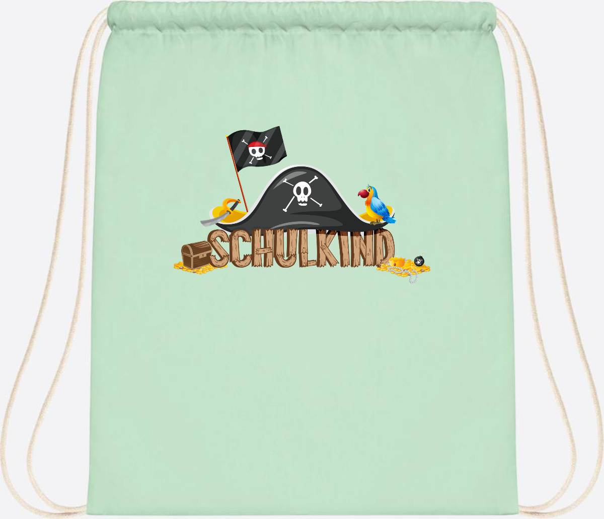 Turnbeutel Pirat Schulkind – Personalisiert zur Einschulung - Pastel Mint/White