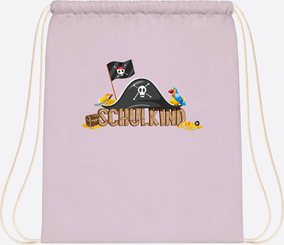 Turnbeutel Pirat Schulkind – Personalisiert zur Einschulung - Pastel Pink/White