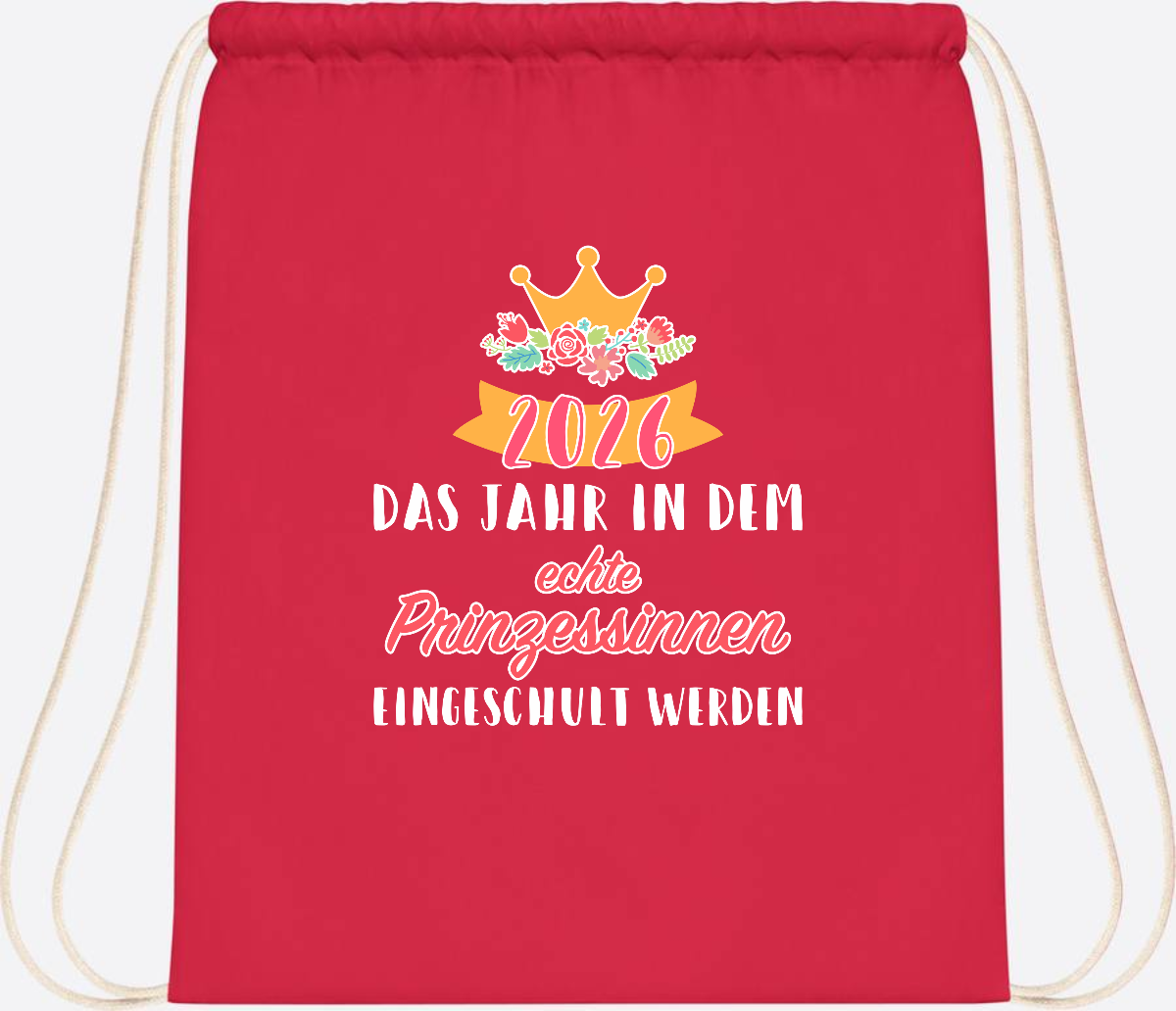 Turnbeutel Prinzessin 2026 mit Name – Geschenk zur Einschulung - Bright Red