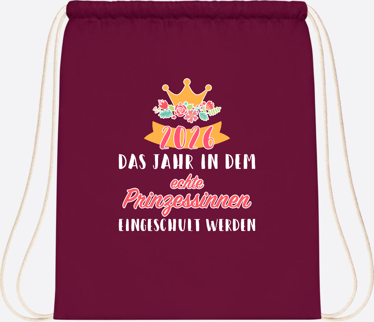 Turnbeutel Prinzessin 2026 mit Name – Geschenk zur Einschulung - Burgundy