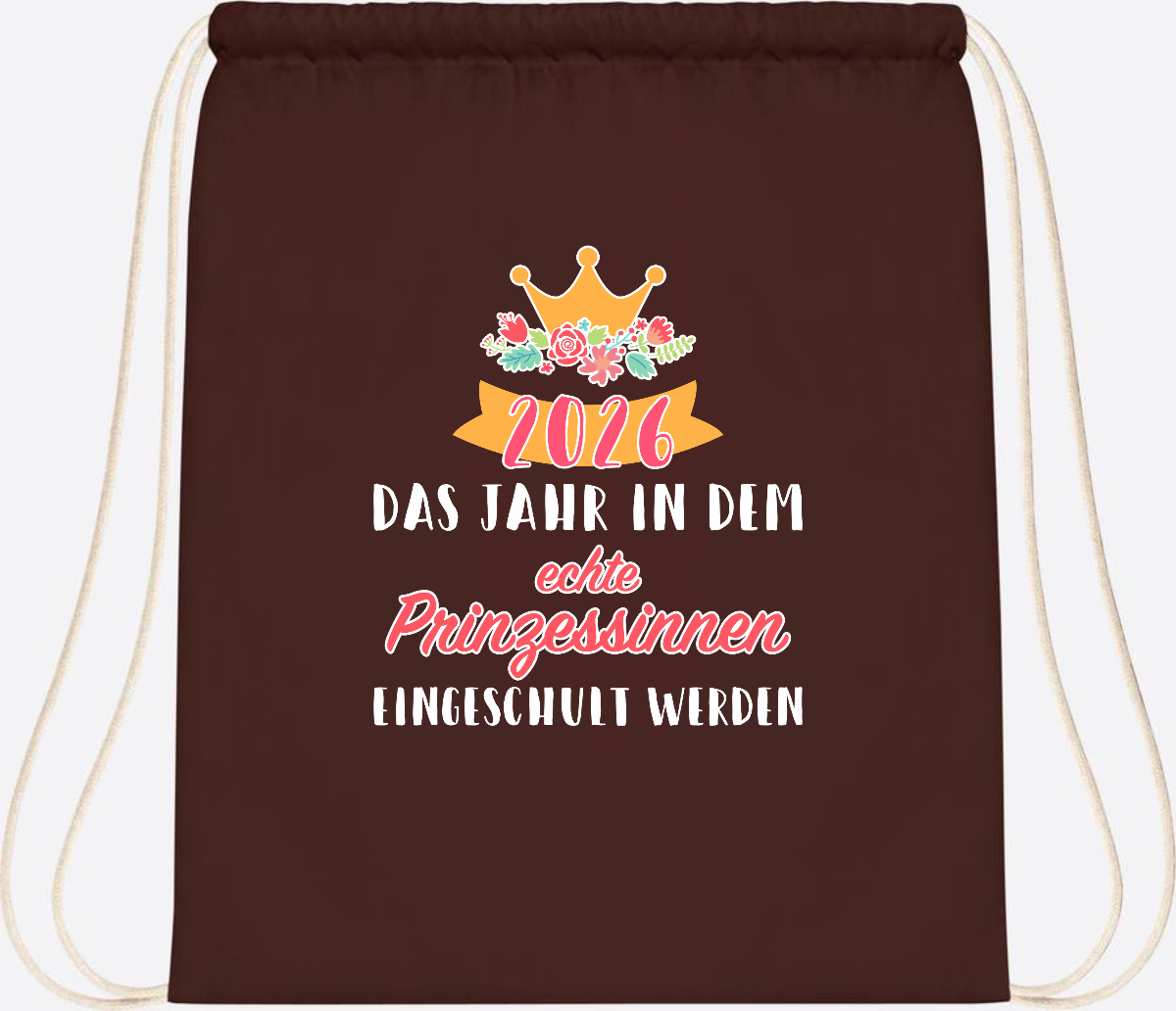 Turnbeutel Prinzessin 2026 mit Name – Geschenk zur Einschulung - Chocolate