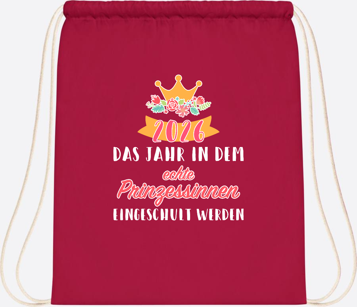 Turnbeutel Prinzessin 2026 mit Name – Geschenk zur Einschulung - Classic Red