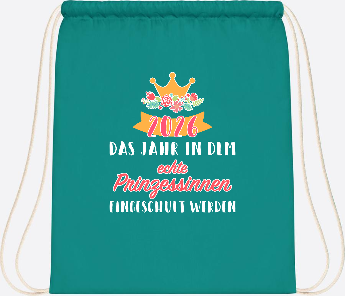 Turnbeutel Prinzessin 2026 mit Name – Geschenk zur Einschulung - Emerald