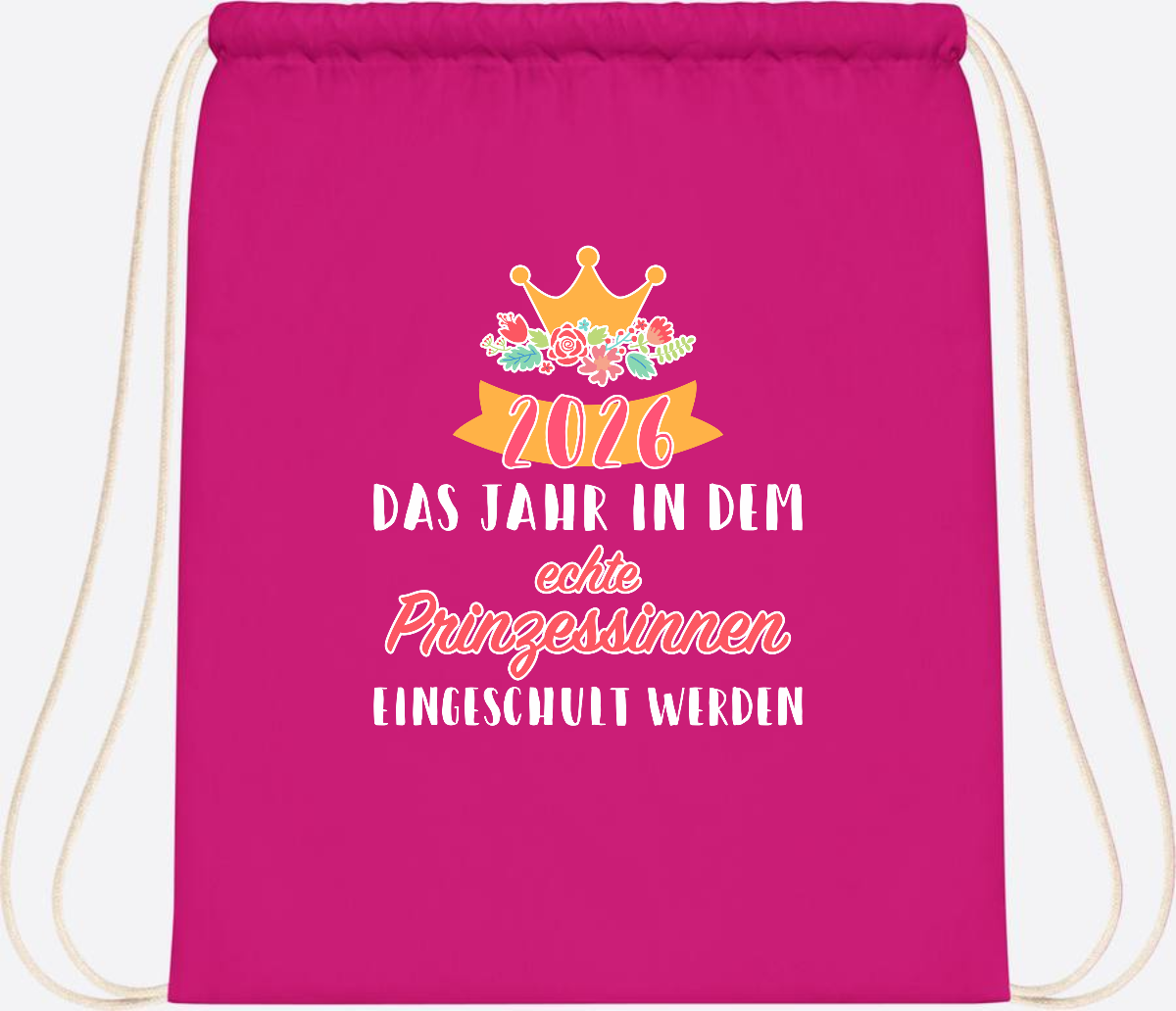 Turnbeutel Prinzessin 2026 mit Name – Geschenk zur Einschulung - Fuchsia