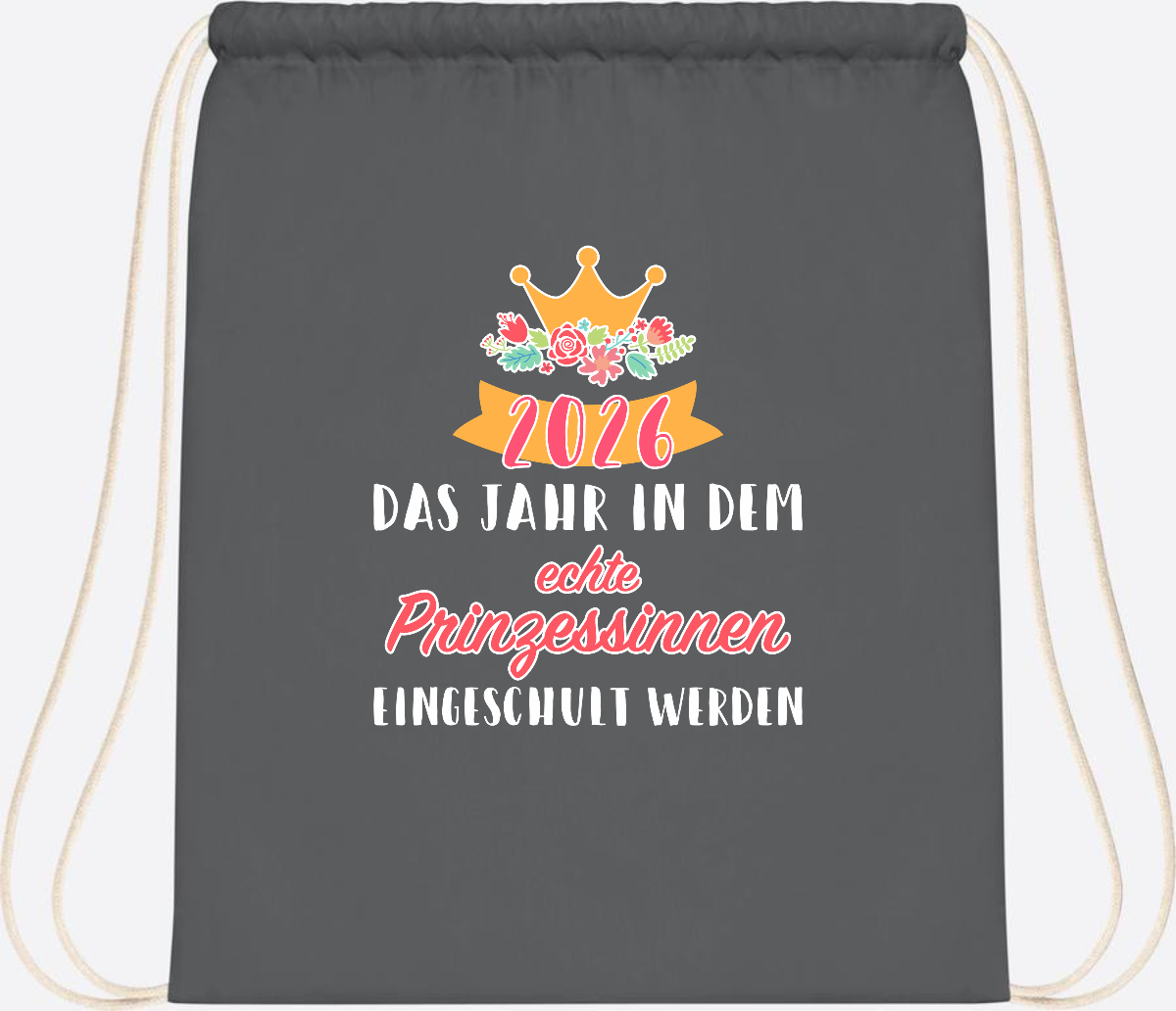 Turnbeutel Prinzessin 2026 mit Name – Geschenk zur Einschulung - Graphite Grey