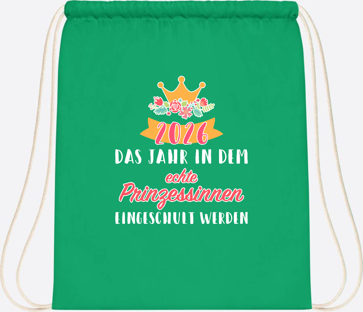 Turnbeutel Prinzessin 2026 mit Name – Geschenk zur Einschulung - Kelly Green
