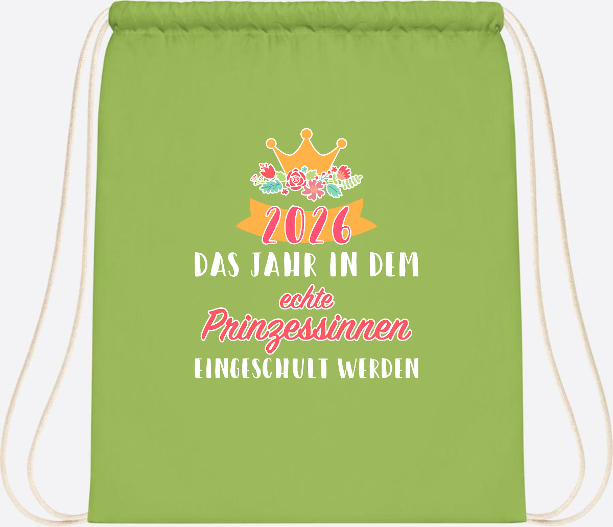 Turnbeutel Prinzessin 2026 mit Name – Geschenk zur Einschulung - Lime Green