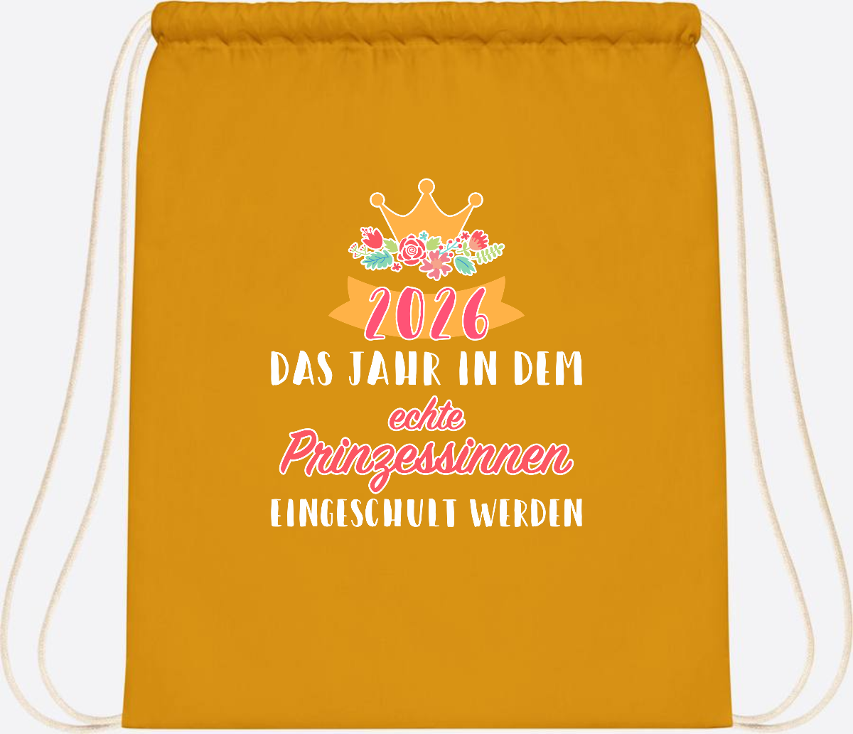 Turnbeutel Prinzessin 2026 mit Name – Geschenk zur Einschulung - Mustard