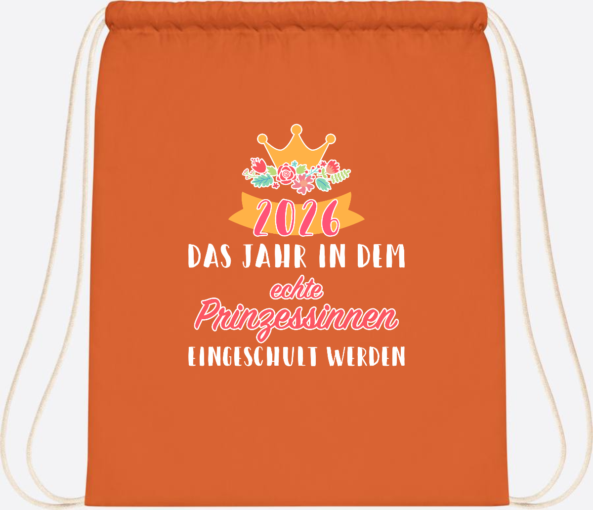 Turnbeutel Prinzessin 2026 mit Name – Geschenk zur Einschulung - Orange