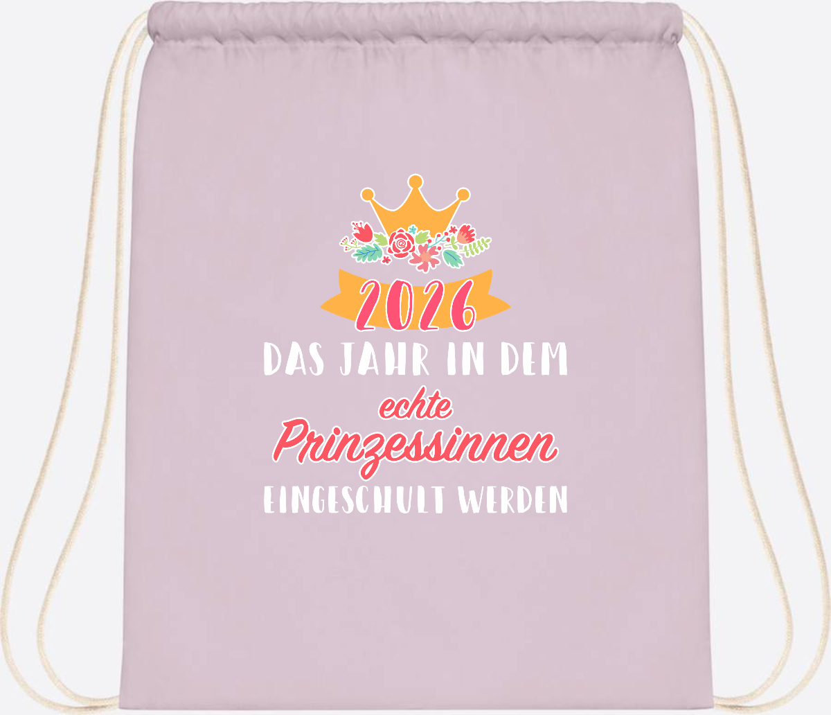 Turnbeutel Prinzessin 2026 mit Name – Geschenk zur Einschulung - Pastel Pink/White