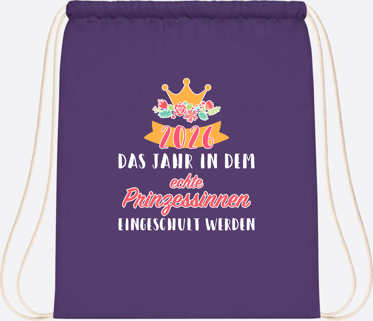 Turnbeutel Prinzessin 2026 mit Name – Geschenk zur Einschulung - Purple