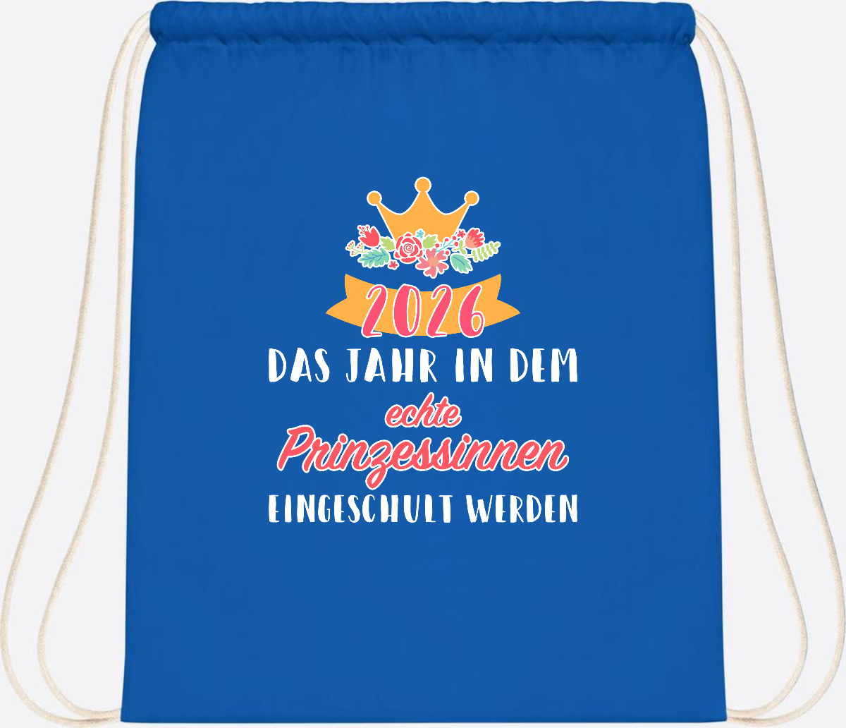 Turnbeutel Prinzessin 2026 mit Name – Geschenk zur Einschulung - Sapphire Blue