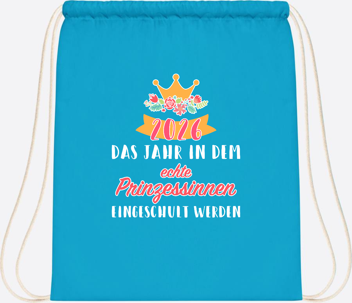 Turnbeutel Prinzessin 2026 mit Name – Geschenk zur Einschulung - Surf Blue