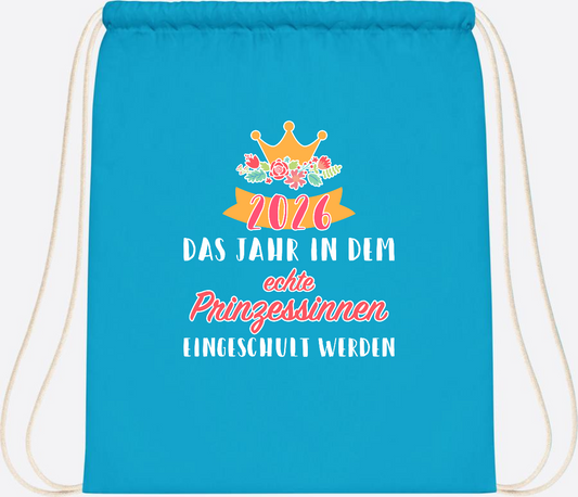 Turnbeutel Prinzessin 2026 mit Name – Geschenk zur Einschulung - Surf Blue