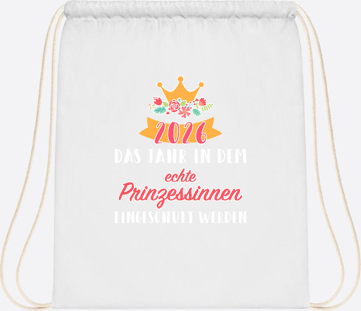 Turnbeutel Prinzessin 2026 mit Name – Geschenk zur Einschulung - White