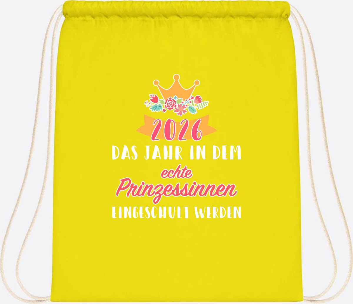 Turnbeutel Prinzessin 2026 mit Name – Geschenk zur Einschulung - Yellow