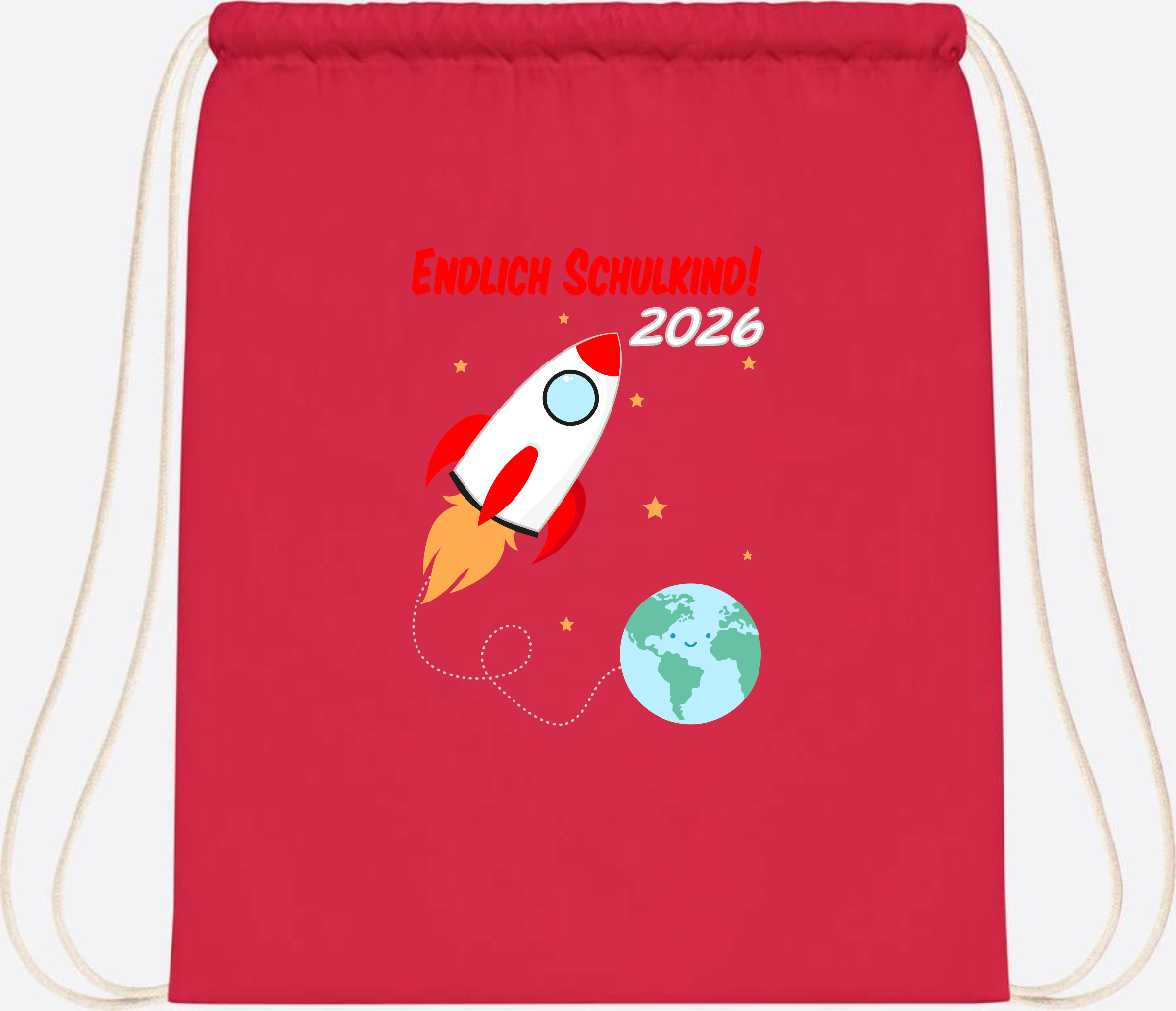 Turnbeutel Rakete 2026: Endlich Schulkind mit Wunschname - Bright Red