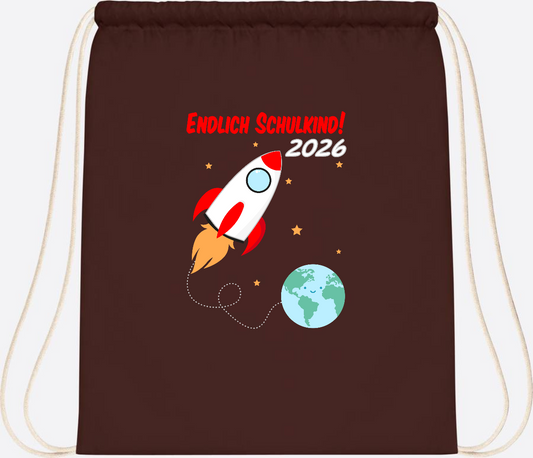 Turnbeutel Rakete 2026: Endlich Schulkind mit Wunschname - Chocolate