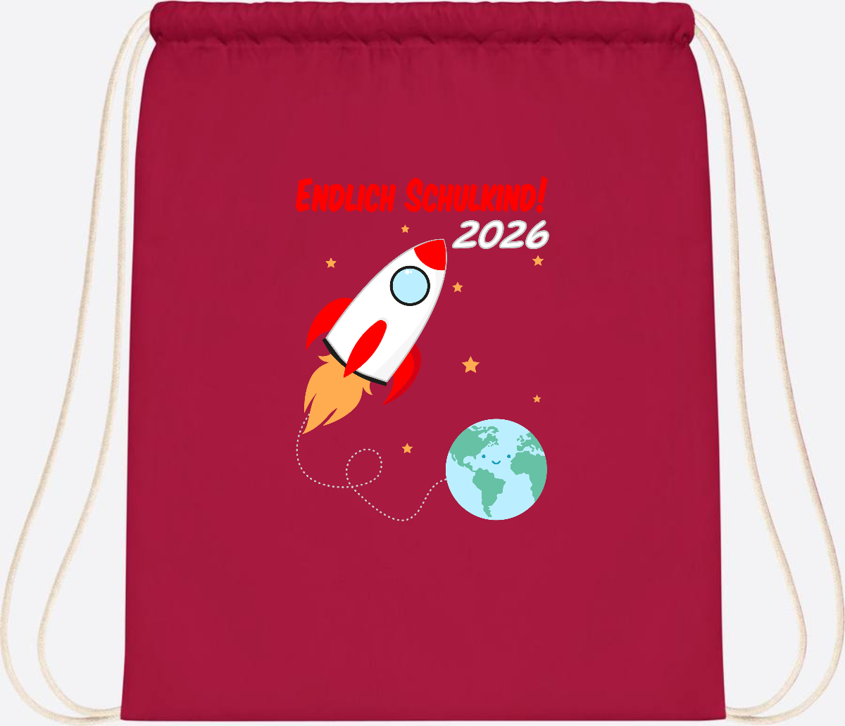 Turnbeutel Rakete 2026: Endlich Schulkind mit Wunschname - Classic Red