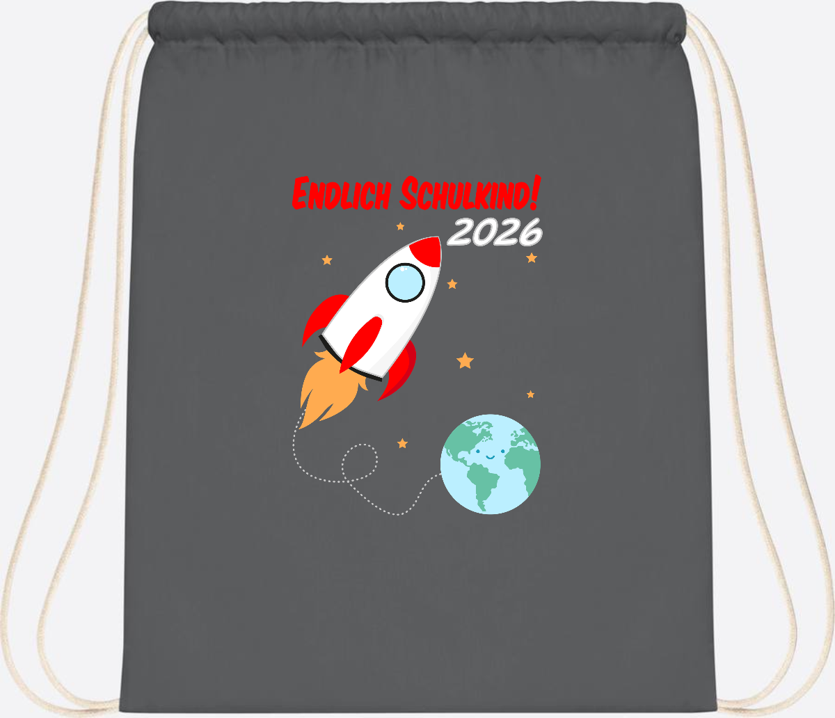 Turnbeutel Rakete 2026: Endlich Schulkind mit Wunschname - Graphite Grey