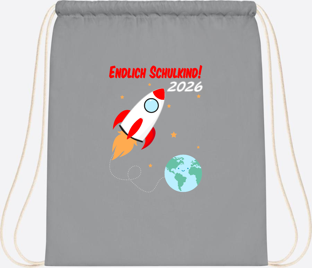 Turnbeutel Rakete 2026: Endlich Schulkind mit Wunschname - Light Grey