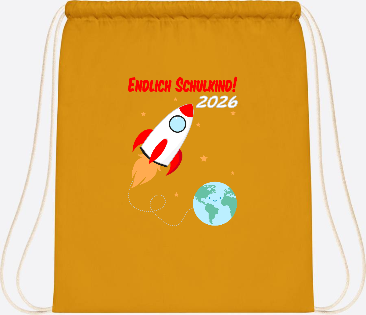 Turnbeutel Rakete 2026: Endlich Schulkind mit Wunschname - Mustard