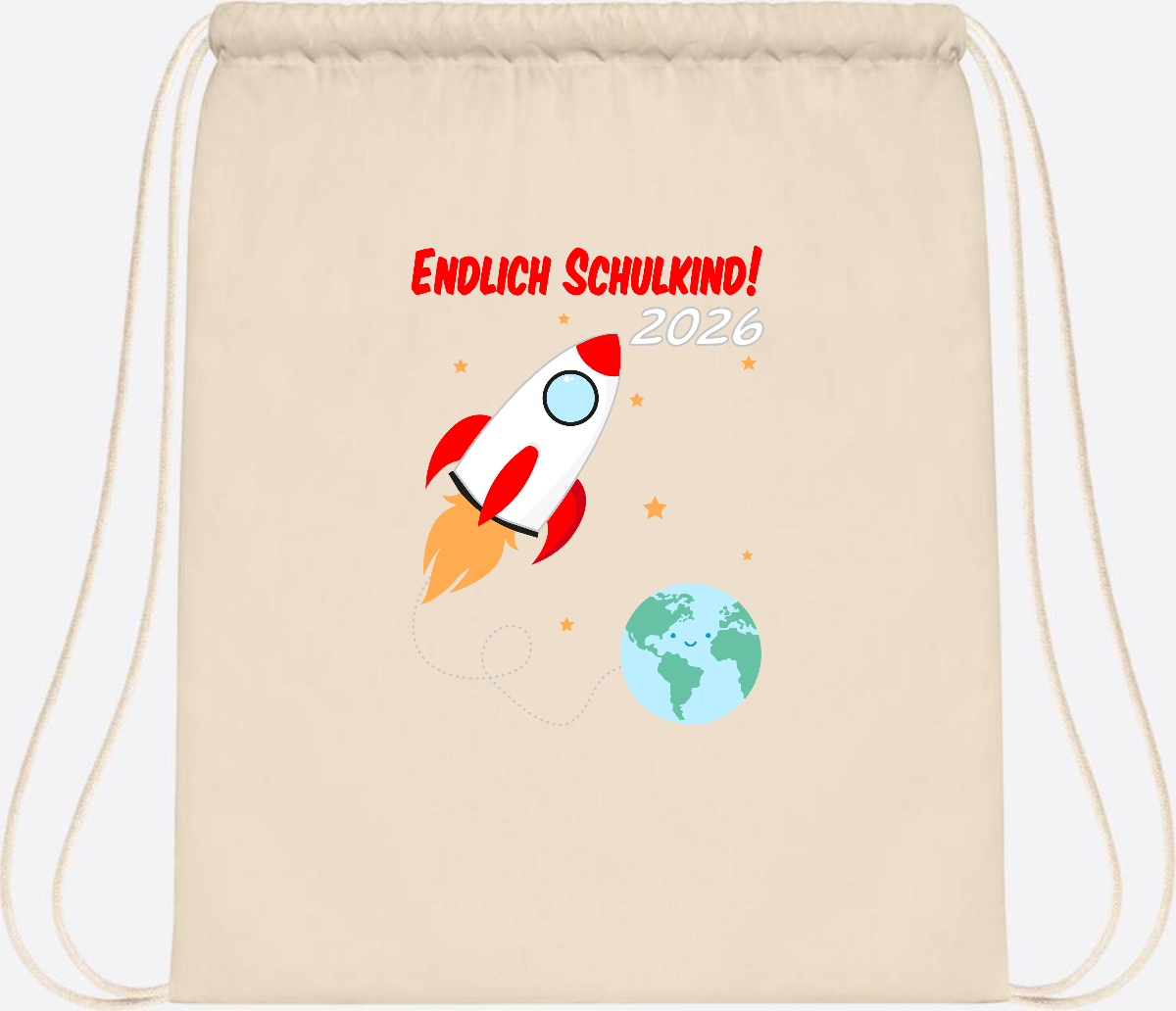 Turnbeutel Rakete 2026: Endlich Schulkind mit Wunschname - Natural