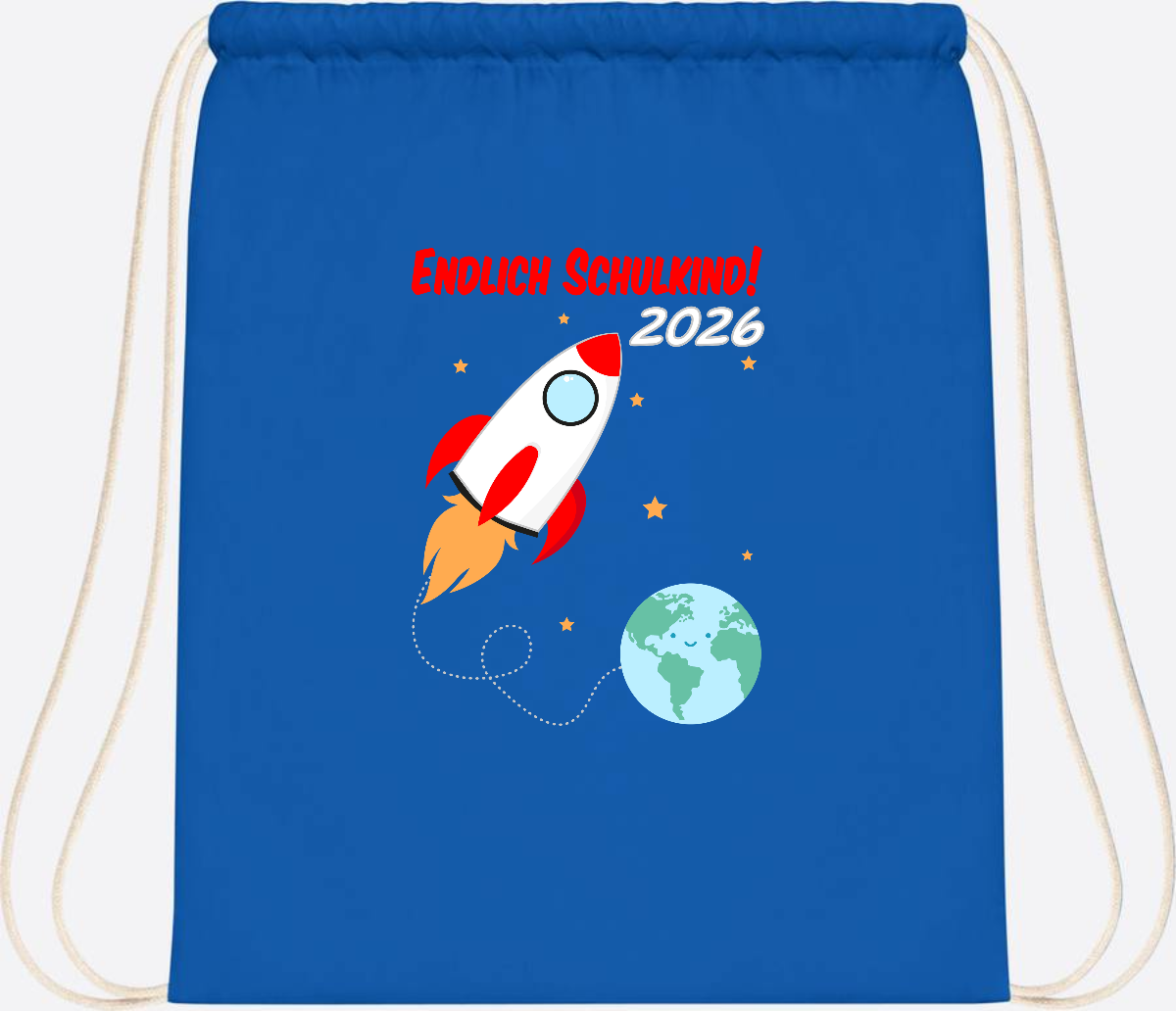 Turnbeutel Rakete 2026: Endlich Schulkind mit Wunschname - Sapphire Blue