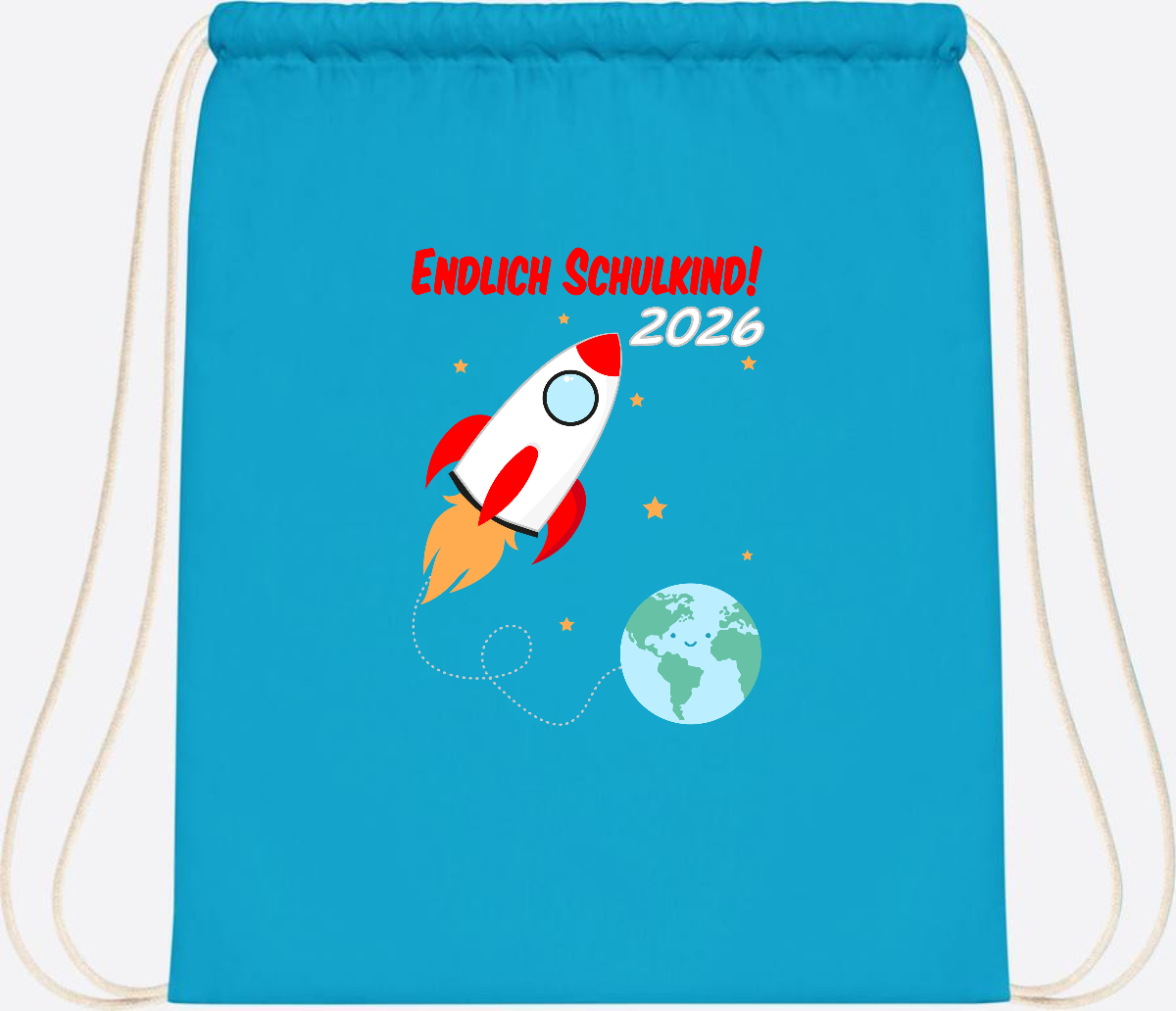 Turnbeutel Rakete 2026: Endlich Schulkind mit Wunschname - Surf Blue