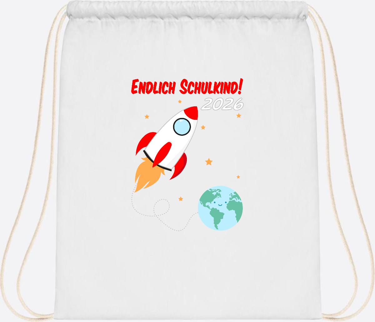 Turnbeutel Rakete 2026: Endlich Schulkind mit Wunschname - White