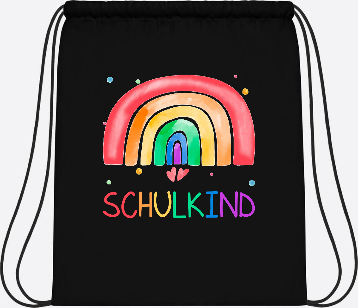 Turnbeutel Regenbogen Schulkind – Personalisiert mit Name - Black/Black