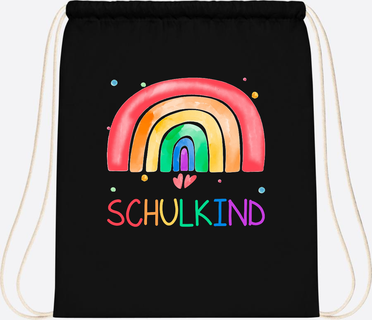 Turnbeutel Regenbogen Schulkind – Personalisiert mit Name - Black