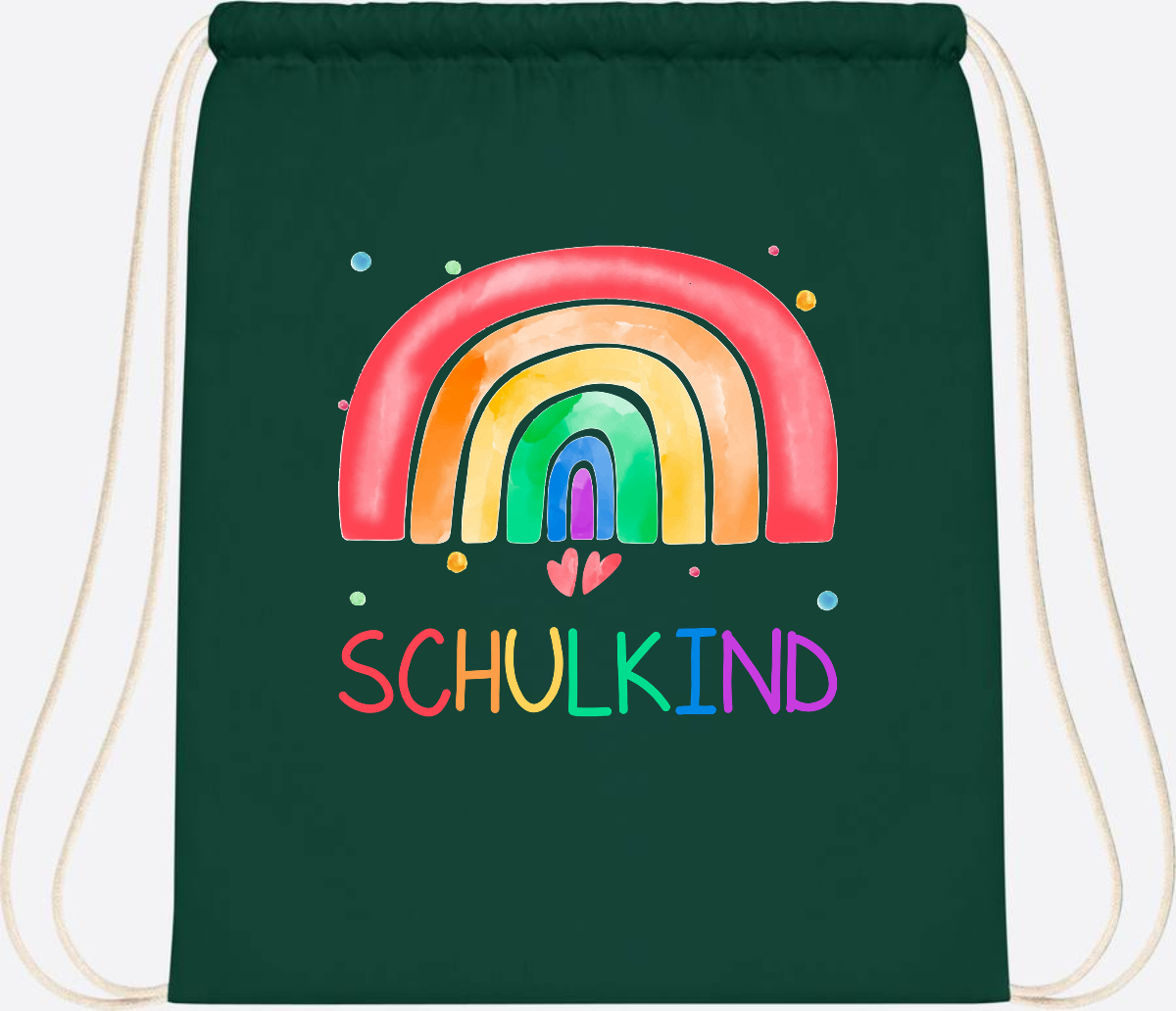 Turnbeutel Regenbogen Schulkind – Personalisiert mit Name - Bottle Green