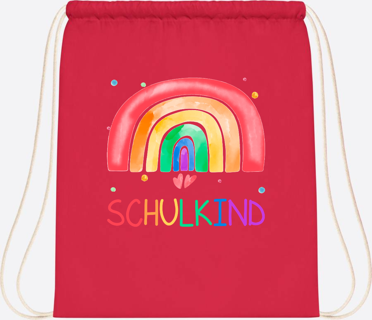 Turnbeutel Regenbogen Schulkind – Personalisiert mit Name - Bright Red