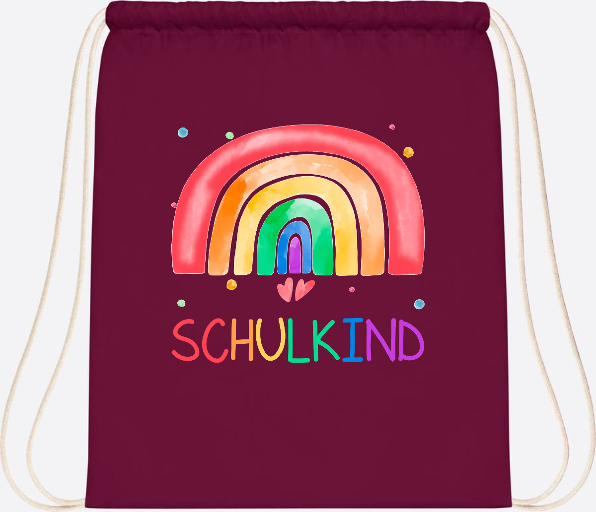 Turnbeutel Regenbogen Schulkind – Personalisiert mit Name - Burgundy