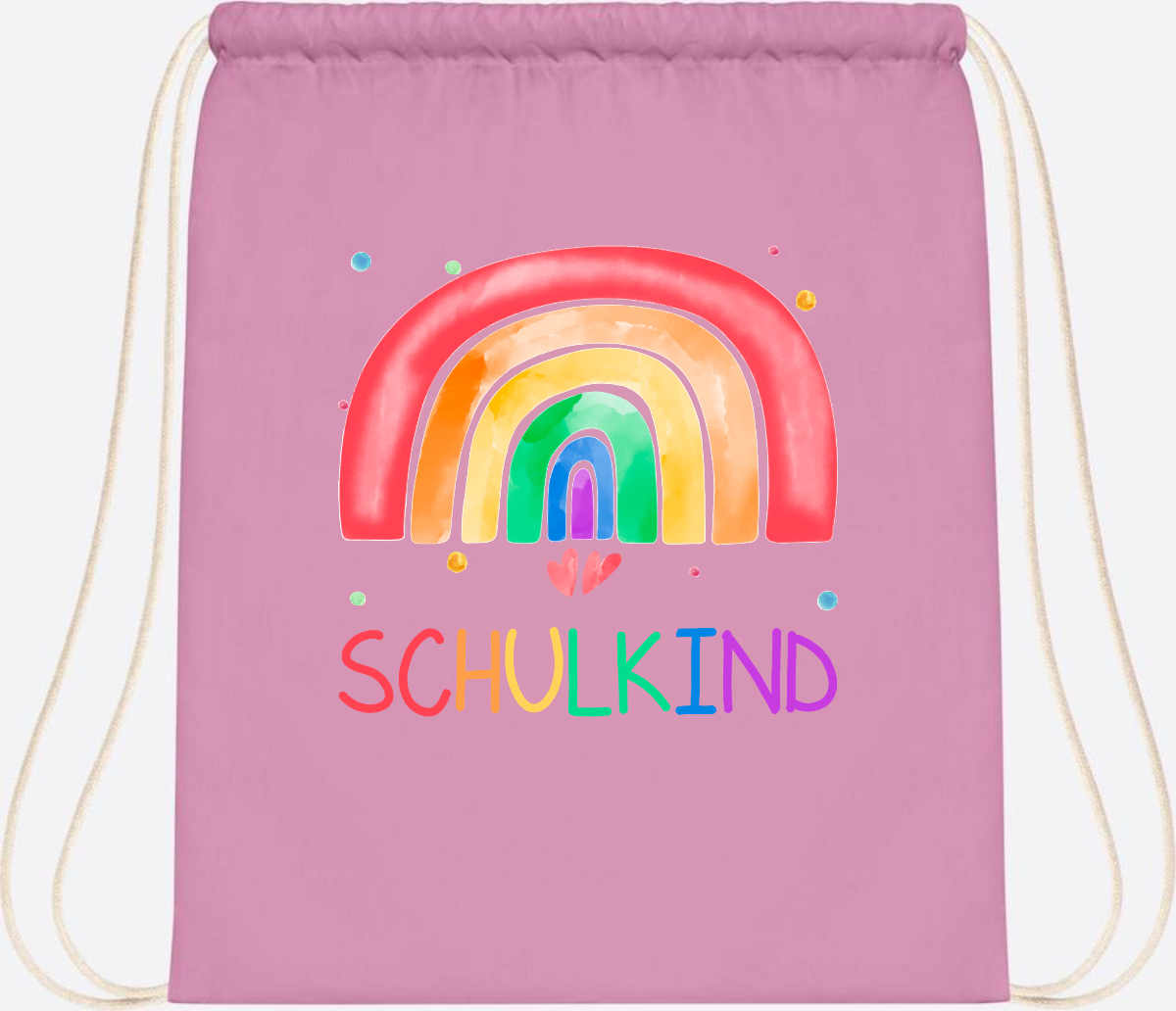 Turnbeutel Regenbogen Schulkind – Personalisiert mit Name - Classic Pink/White