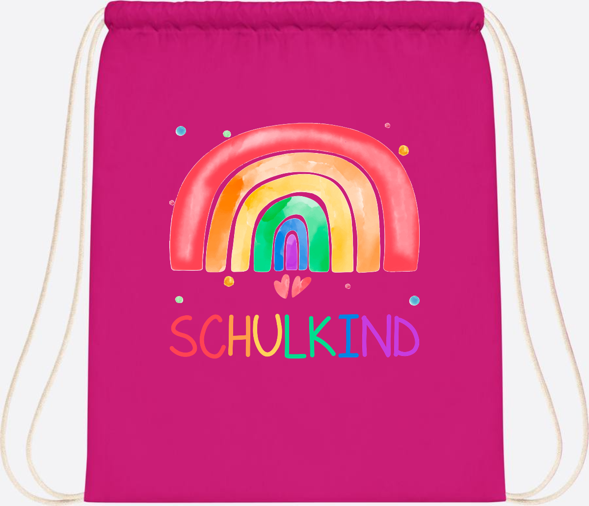 Turnbeutel Regenbogen Schulkind – Personalisiert mit Name - Fuchsia