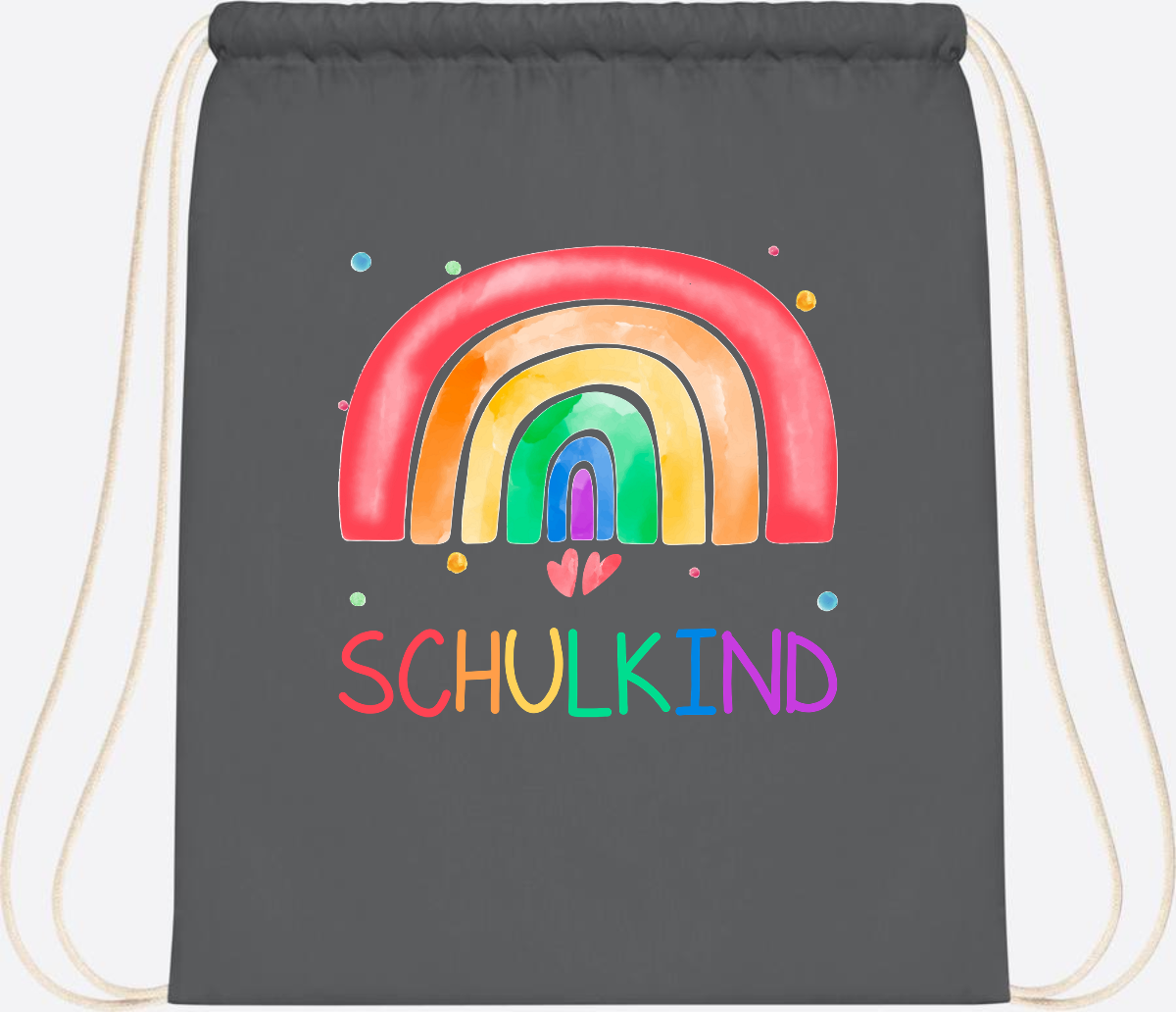 Turnbeutel Regenbogen Schulkind – Personalisiert mit Name - Graphite Grey