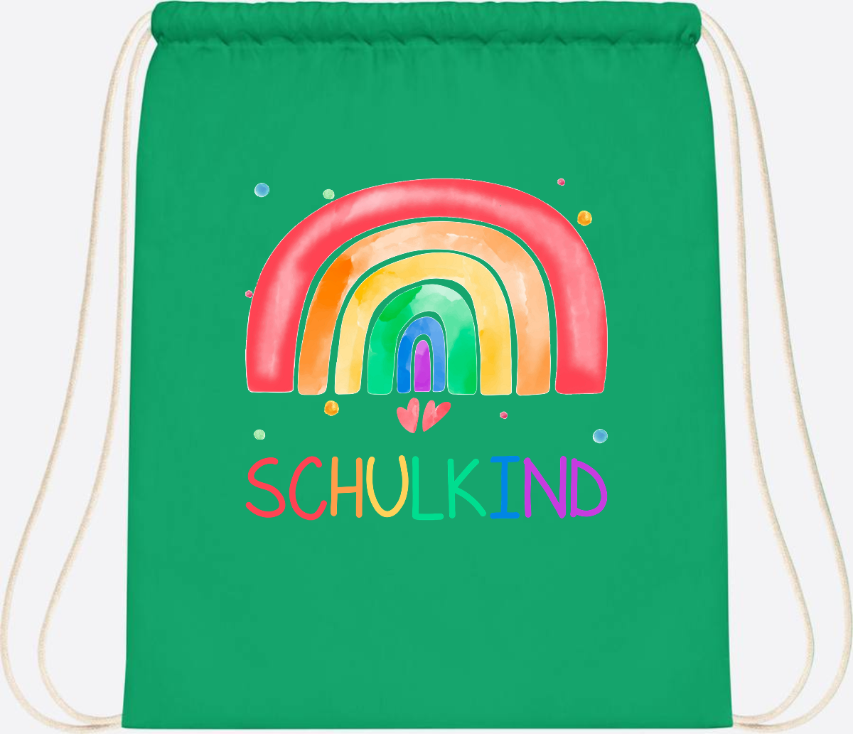 Turnbeutel Regenbogen Schulkind – Personalisiert mit Name - Kelly Green