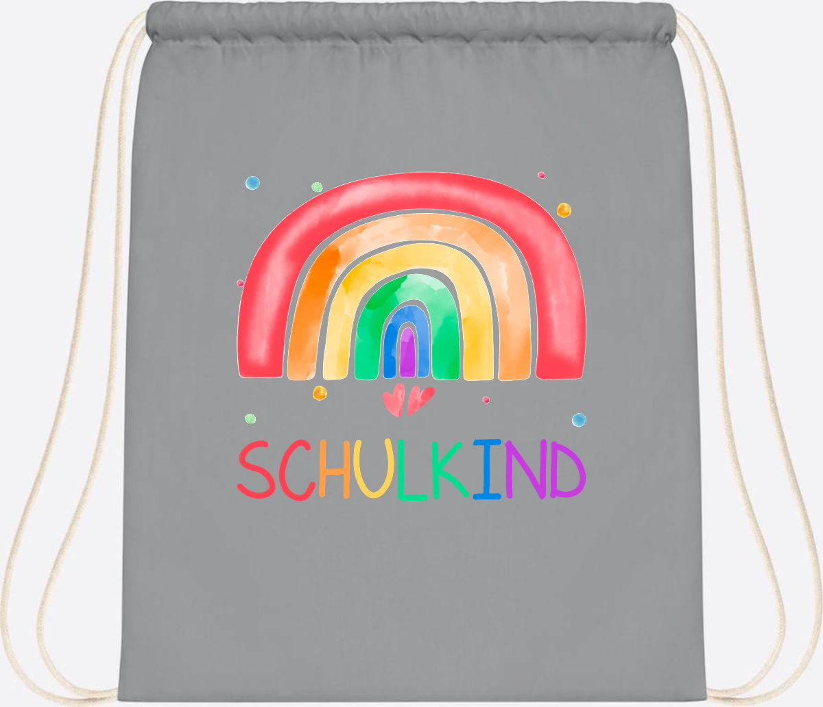 Turnbeutel Regenbogen Schulkind – Personalisiert mit Name - Light Grey