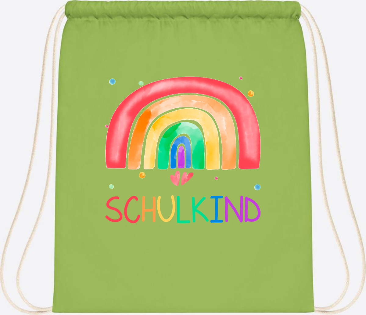 Turnbeutel Regenbogen Schulkind – Personalisiert mit Name - Lime Green