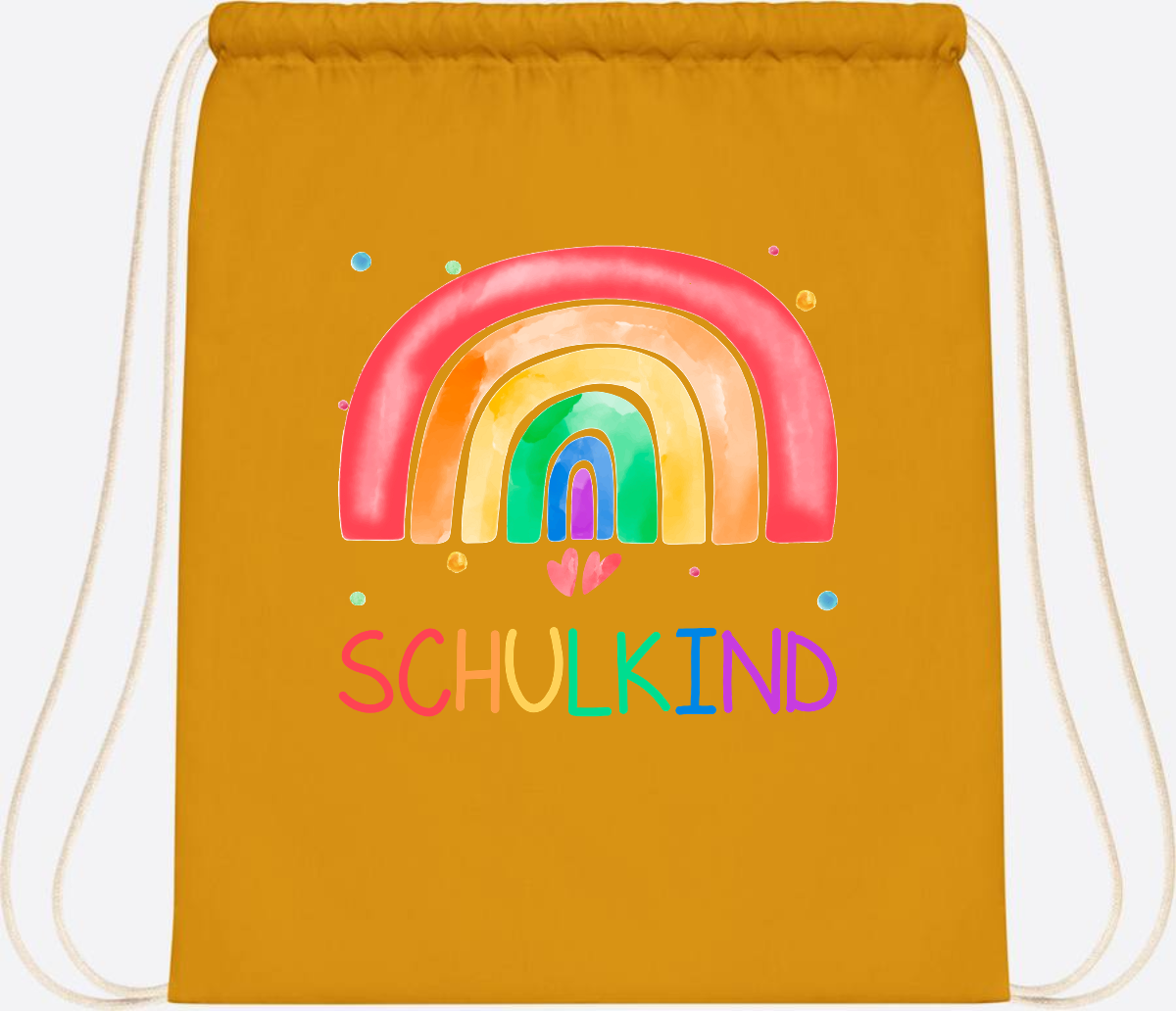 Turnbeutel Regenbogen Schulkind – Personalisiert mit Name - Mustard